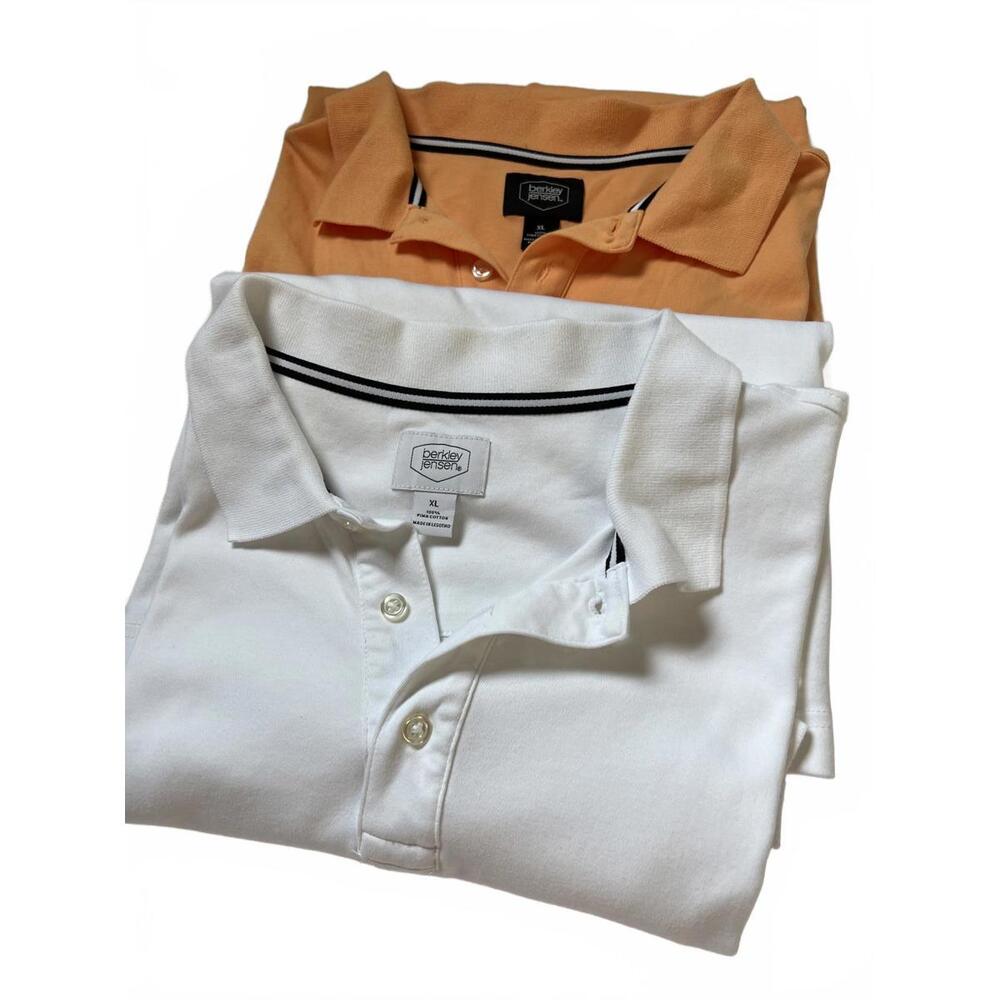 Berkley Jensen Men's Pima Cotton Polo  2 Shirt Set - Orange & White - Size XL